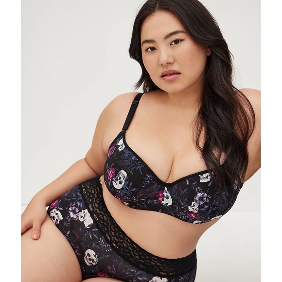 Torrid Lightly Lined Full Coverage Balconette Bra - Skull Black With 360°, 40DDD - Picture 1 of 5